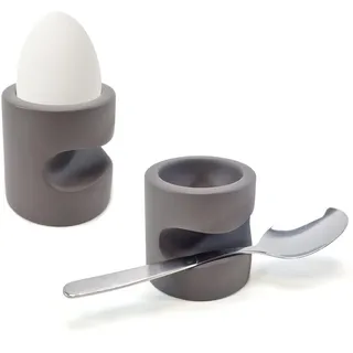 QMBasic 2er Set EIERBECHER | grau modern Beton Style mit Löffel-Ablage zeitlos praktisch anders