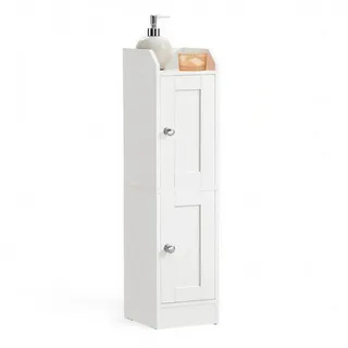 VASAGLE Kommode Badezimmerschrank schmal, Badschrank, Eckschrank, verstellbare Ablagen, Hochschrank Bad, Landhausstil weiß