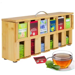 Onvaya Teebox Teebox aus Holz, Teekiste mit 6 Fächern, Teebeutelbox, Bambus beige