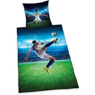 Jugendbettwäsche Fußball, Herding Young Collection, 135 x 200 cm Bettbezug, 80 x 80 cm Kissenbezug, aus Baumwolle, Kinderbettwäsche, Bettwäsche, für Kinder und Jugendliche, Renforcé