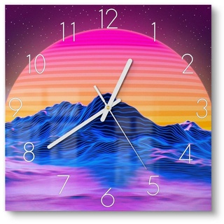 DEQORI Wanduhr 'Vaporwave digitale Kunst' (Glas Glasuhr modern Wand Uhr Design Küchenuhr) blau|orange|rosa 30 cm x 30 cm