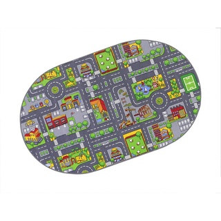 HEVO Stadt Mix Strassen Spielteppich | Kinderteppich 200x280 cm Oval mit Antirutsch Rücken