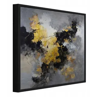 Metall Wandbild Mit Schwarzem Rahmen, Beton Abstrakt Gold Für Wohnzimmer Und Schlafzimmer, Wanddeko Im Industrial Look, 50 X 50 Cm