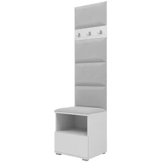 RAVIO Garderoben-Set NELA IV Kompakte Flurgarderobe, 50cm Wand-Garderobe mit Gepolstertes Paneel/Wandpaneel (Weiß + Hellgrau (Trinity 32))