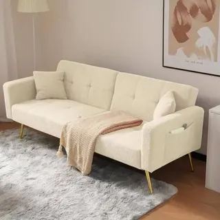 Sofa mit Schlaffunktion, Schlafsofa, Schlafcouch mit Verstellbar Rückenlehne, Verstellbarem Winkel, Goldenen Beinen, Tagesbett mit Kissen und