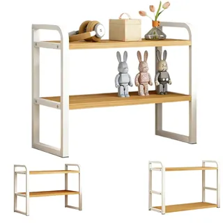 Ulluthu Schreibtisch Regal Organizer, Schreibtisch Bücherregal Klein, Büro Schreibtischregal Tischregal Holz Aufbewahrungsregal Gewürzregal mit 2 Ebenen l für Büro, Küche, Wohnzimmer, 39.6x20x38.8cm
