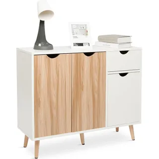 Mondeer Beistellschrank Sideboard Kommode geeignet für Wohnzimmer Schlafzimmer Flur 90B*73H*30T Weiß-Eiche - Weiß