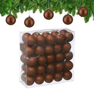Relaxdays Weihnachtskugeln 50er Set, Weihnachtsdeko, Mattes Design, Christbaumkugel, Tannenbaumschmuck in ∅ 6 cm, braun