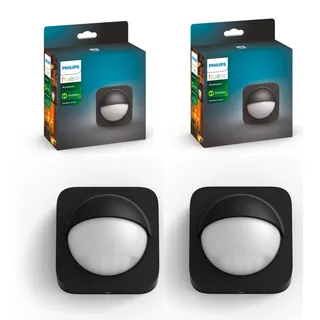 Philips Hue – 2x Outdoor Bewegungsmelder mit Tageslichtsensor, Schwarz für Smarte Beleuchtung, Automatische Lichtsteuerung bei Bewegung für ein Sicheres Zuhause
