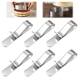 6 Stück Tortenring Clips, Edelstahl Befestigungsklammern für Tortenringe | Kuchenring Clips, Edelstahl Tortenring Verstellbar Clips, Tortenring Fixierclips für Mousse, Kuchen, Dessert (Silber)