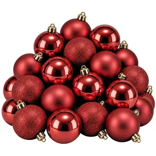 Mica Decorations Weihnachtskugeln Rot 27 Stück - Bruchsichere Christbaumkugeln aus Kunststoff - Durchmesser 8 cm - Ideal für Familien mit Kindern und Haustieren - Weihnachtsdeko für Baum und Raum