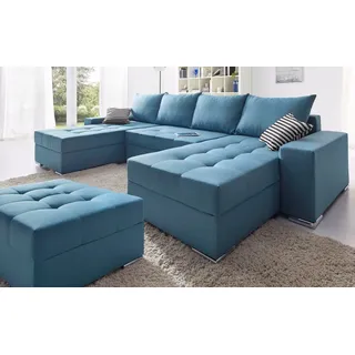 Wohnlandschaft COLLECTION AB "Josy XL U-Form, Breite: 313 cm", blau, B:313cm H:84cm T:161cm, 100% Polyester, Sofas, Wohnlandschaft, Bettfunktion, Bettkasten & 2 Zierkissen, Federkern, Topseller