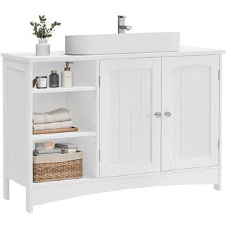 VASAGLE Waschbeckenunterschrank, Unterschrank, Badezimmerschrank, extra lang, 30 x 90 x 60 cm, 2 Türen, Badschrank, offene Fächer, höhenverstellbare Ablagen, weiß BBC410P31
