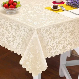 Tutamaz Wachstuchtischdecke 100x140 beige rechteckig 350GSM abwaschbare Plastik Tischdecken Table Cloth 100% wasserdicht,wetterfest Deko für Geburtstag,Party,Outdoor,Weihnachten,Silvester,Esszimmer