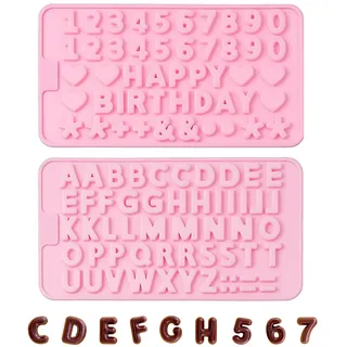 2 Stück Happy Birthday Fondant-Formen mit Zahlen und Buchstaben, Silikon-Buchstabenformen, Fondant-Symbolformen, Multi-Link-Zahlen-Buchstaben-Formen, DIY-Backwerkzeuge