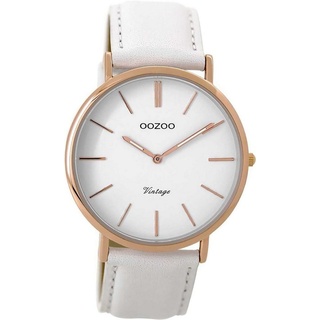 OOZOO Quarzuhr Oozoo Leder Damen Uhr C9315 Quarzuhr, Damenuhr Lederarmband weiß, rundes Gehäuse, groß (ca. 40mm) weiß