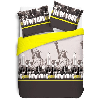 Vision New York Bettbezug mit 2 Kissenbezügen, Baumwolle, Baumwolle, gelb, 200 x 200 cm