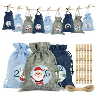 LuxusKollektion befüllbarer Adventskalender Adventskalender zum Befüllen 24 Weihnachts Stoffbeutel Jutesäckchen