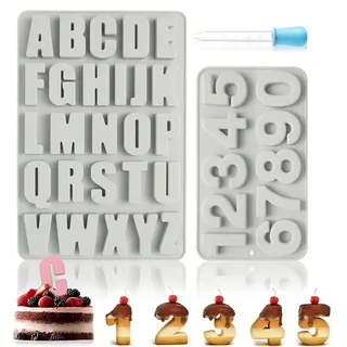 2 Stück Silikonbackformen für Buchstaben und Zahlen - A-Z & 0-9 für Schokolade und Tortendekoration - Grau