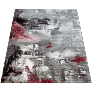 Teppich Canvas 754, Paco Home, rechteckig, Höhe: 16 mm, Kurzflor, modernes Design, mit Arizona Leinwand Optik grau|rot 80 cm x 150 cm x 16 mm