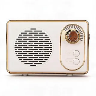 Retro-Bluetooth5.0-Lautsprecher mit Wiederaufladbarem AUX-USB-MP3-Player, Vintage-Desktop-Lautsprecher, Tragbar für Camping-Party- (Weiß)