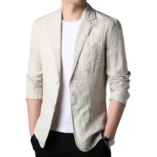 Sakko Herren,Herren 2 Knopf Anzug Lockere Passform Sport Blazer Mantel Stylische Baumwolle Leinen Hell Jacke Beige Elegant Locker Geschnitten Blazer Geeignet Für Party Date Abschlussball Smart Blaze