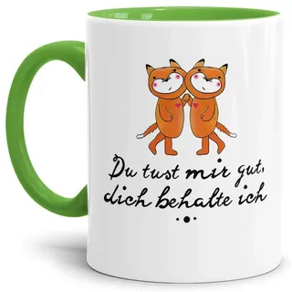 Fuchs-Tasse mit Spruch Du tust mir gut, dich behalte ich - Kaffeetasse/Mug/Cup/Süß/Innen & Henkel Hellgrün