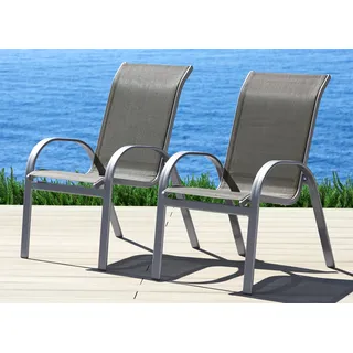 Gartenstuhl MERXX "Amalfi", grau (taupe), B:57cm H:95cm T:75cm, Obermaterial: 100% Polyester, Stühle, 2er Set, Alu/Textil, stapelbar
