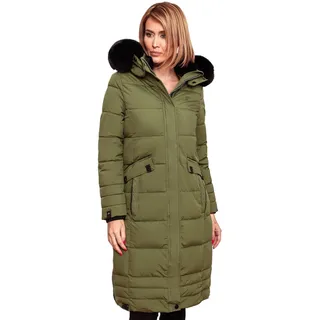 Navahoo Damen Winter-Mantel Steppmantel Winterjacke mit abnehmbarem Kunstfell B850 [B850-Fahmiy-Dusty-Olive-Gr.XXL] - XXL
