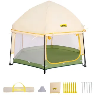 Luckice Laufstall 150x150x150cm Faltbarer Laustall Baby mit Baldachin (Pop-up Zel Kinder Oudoor, Groser 6 Eckig Playpen mit Tragetasche)