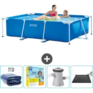 Intex-Schwimmbecken mit rechteckigem Rahmen – 220 x 150 x 60 cm – Blau – im Lieferumfang enthalten Sonnensegel - Wartungspaket - Filterpumpe ... - Blau