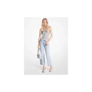 MK Neckholder-Tanktop aus Stretch-Strick in Metallic-Optik - Silberton - Michael Kors - L
