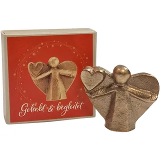 Süßer Kleiner 3,5 cm großer Engel aus echter Bronze goldfarben mit Herz Schutzengel Geschenk für Mann und Frau zum Geburtstag, Liebe, Danke Sagen