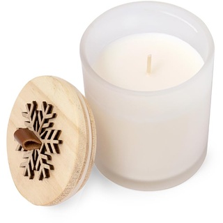 BLUECHOLON Originelle Duftkerze mit Naturlinie, Design Weihnachten, aus Glas, mit Deckel aus poliertem Holz und Griff aus PU-Leder, in einer Box mit Öko-Design (Weihnachten)
