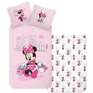 Minnie Mouse Bettwäsche Shopping 135 x 200 cm + 80 x 80 cm 100% Baumwolle in Renforcé-Linon-Qualität mit YKK-Reißverschluss Minnie Maus Disney Mickey Daisy Donald Goofy Sweet Love Deutsche Größe
