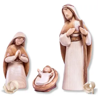 Akantus Krippe Moderne Krippenfiguren aus Holz: Heilige Familie (gebeizt), holzgeschnitzt, handbemalt, Ahornholz, Made in Südtirol 12 cm