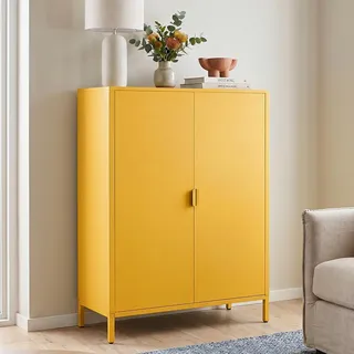 skølm Ituri Metall Kommode – Metallschrank mit 3 verstellbaren Fächern – Sideboard Wohnzimmer Senfgelb – Aufbewahrungsschrank aus Stahl – Highboard im Industrial Design – Büroschrank/Flurschrank