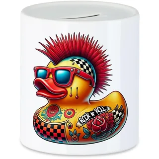 Hey!Print Rock N Roll Ente Spardose Punk Rock Ente Tattoo Mohawk Retro