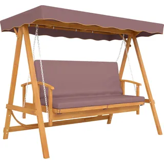 Outsunny 2 in 1 Hollywoodschaukel mit Liegefunktion, 3-Sitzer Gartenschaukel aus Holz, Holzschaukel mit Sonnendach Sitzauflage, Schaukelbank bis 330kg, für Garten, Terrasse, 236x130x181 cm, Braun   Aosom