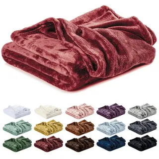 Wohndecke Kuscheldecke, Fleecedecke, Wolldecke flauschig und weich, Lavea, Sofadecke, Atmungsaktiv & Hautfreundlich, Decke rot 130 cm x 150 cm