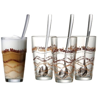 Ritzenhoff & Breker Latte-Macchiato-Glas, Glas, 4 Gläser, 4 Longdrinklöffel braun|weiß