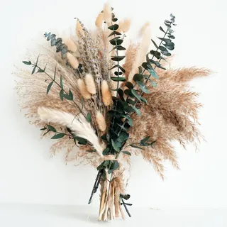 pampasgras deko - Tägliche Esszimmertisch Deko - Tischdeko & Trockenblumen Grünpampasgras Klein für Wohnzimmer, Deko Blumen Künstlich & Sommer Wohnung Deko im Boho Stil, Eucalyptus