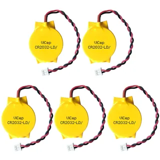 ViCep 5-Pack CR2032 CMOS Batterie 3V Motherboard BIOS Batterie mit 2 Kabeln und MOLEX Anschluss Computer Ersatzbatterie