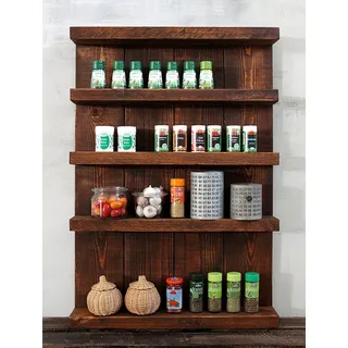 Dekorie Gewürzregal aus Holz - für die Wand oder stehend - Braun - 5 Stellflächen - 90 x 60 x 12 cm - Massivholz
