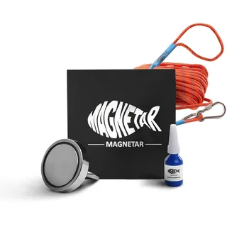 Magnetar - Magnetfischen Set - Einseitig 110kg Bergemagnet - Magnetangel Paket mit Topfmagnet/Seil/Kleber - Angelmagnet zum Magnet fischen