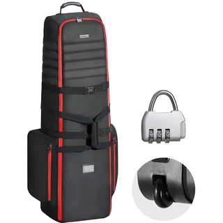 Vevor Golf Reisetasche Golfgepäck mit Rädern, strapazierfähiges 1800D-Polyester-Oxford, weiche Golfschläger-Aufbewahrungstasche für Flugzeuge, wasserdicht verschleißfest rot + schwarz