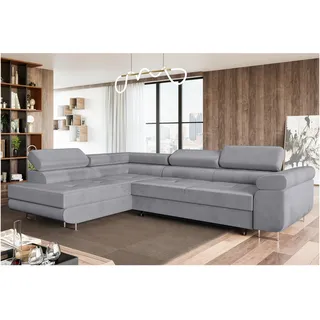 MEBLINI Schlafcouch mit Bettkasten - Ecksofa mit Schlaffunktion - Sofa mit Relaxfunktion und Kopfstützen - Couch L-Form - Eckcouch - Wohnlandschaft - MALIBA - 277x203x63cm Links - Grau Samt