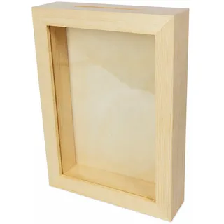 Spardose Bilderrahmen Kiefernholz mit Glasfront 21 x 16 cm