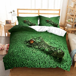 3D See Krokodil Frosch Tier Wald Bettbezug Set mit Reißverschluss Mann Frau , Sticker Superb 2/3 Teilig Bettwäsche Set Bettbezug mit Kissenbezug Mikrofaser Polyester (Grün 1, 135 x 200cm)