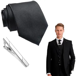 1 Stück Herren Krawatten mit Krawattennadel, Klassische Krawatte 8 cm für Herren